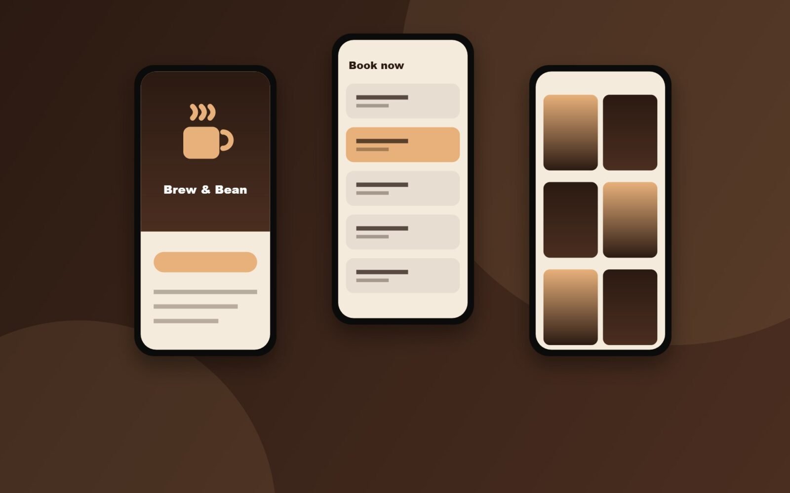 Brew & Bean mobile screens