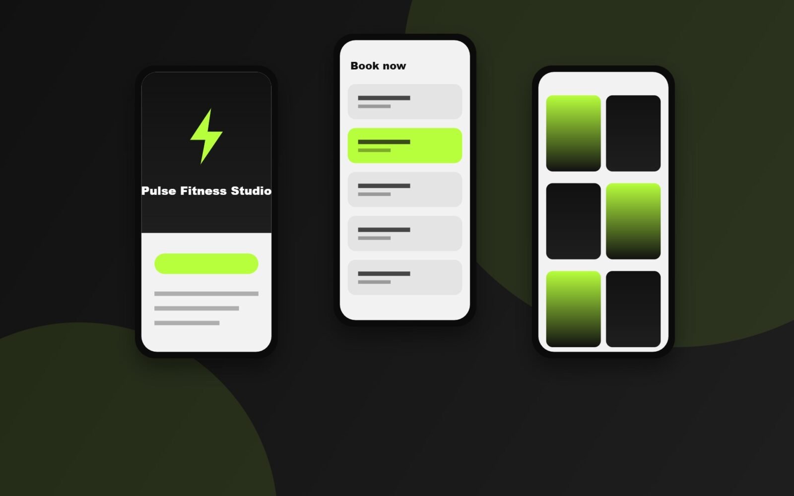Pulse Fitness Studio mobile screens